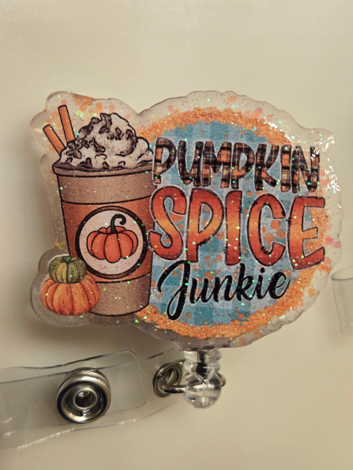 Pumpkin spice junkie badge holder